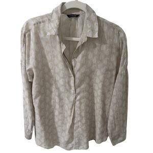 Massimo Dutti Mulberry Silk Blend Popover Blouse Beige White Paisley Pattern, 8